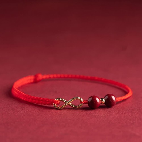 Cinnabar Blessing Red String 14K Gold Infinity Symbol Anklet Cinnabar Blessing Red String 14K Gold Infinity Symbol Anklet