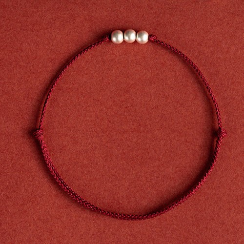 925 Sterling Silver Three Beads Protection String Anklet 925 Sterling Silver Three Beads Protection String Anklet