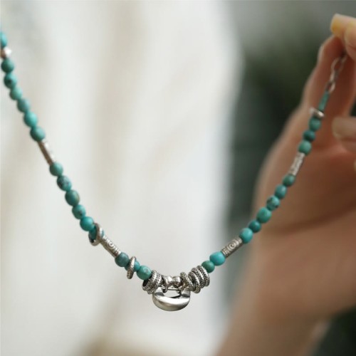 925 Sterling Silver Turquoise Small Beads Chinese Lock Strength Anklet 925 Sterling Silver Turquoise Small Beads Chinese Lock Strength Anklet