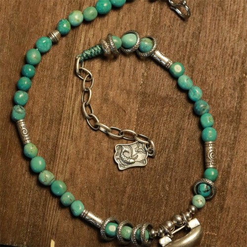 925 Sterling Silver Turquoise Small Beads Chinese Lock Strength Anklet 925 Sterling Silver Turquoise Small Beads Chinese Lock Strength Anklet