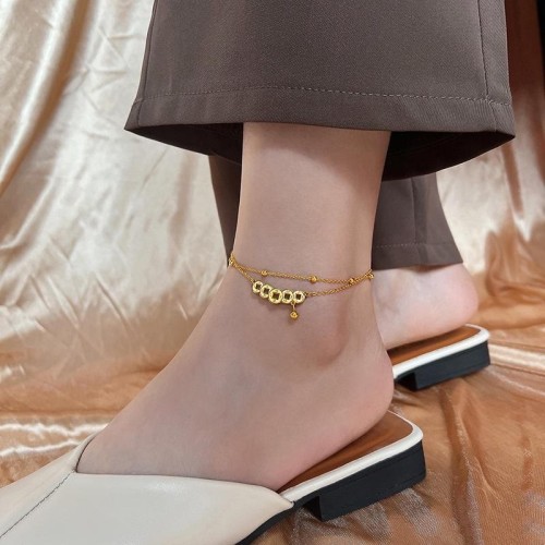 Copper Coins Wealth Titanium Steel Anklet