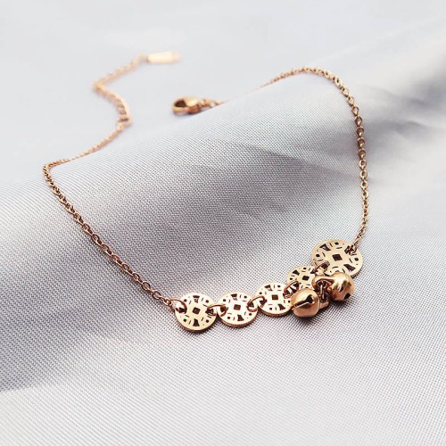 Copper Coins Bell Charm Titanium Steel Anklet