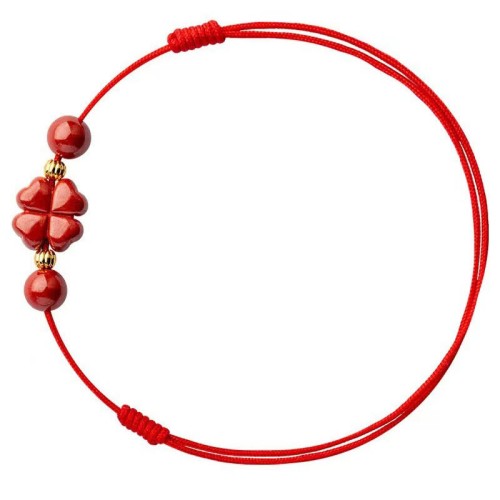 Cinnabar Four Leaf Clover Blessing Rope Anklet Cinnabar Four Leaf Clover Blessing Rope Anklet