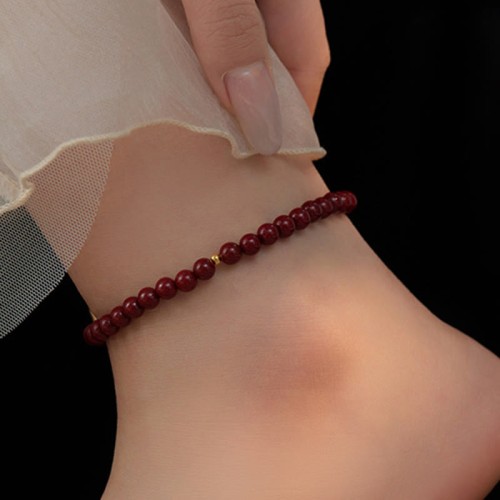 925 Sterling Silver Cinnabar Beads Blessing Anklet 925 Sterling Silver Cinnabar Beads Blessing Anklet