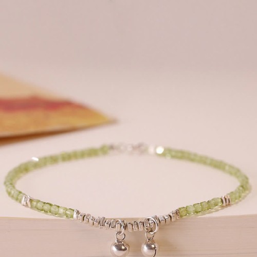 925 Sterling Silver Peridot Square Beads Peace Anklet