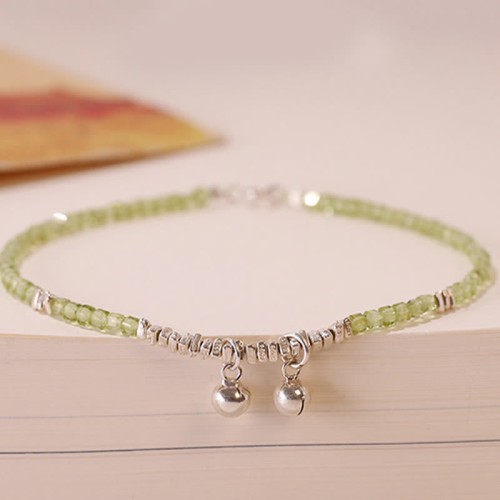925 Sterling Silver Peridot Square Beads Peace Anklet