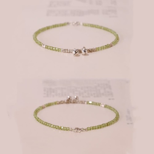 925 Sterling Silver Peridot Square Beads Peace Anklet