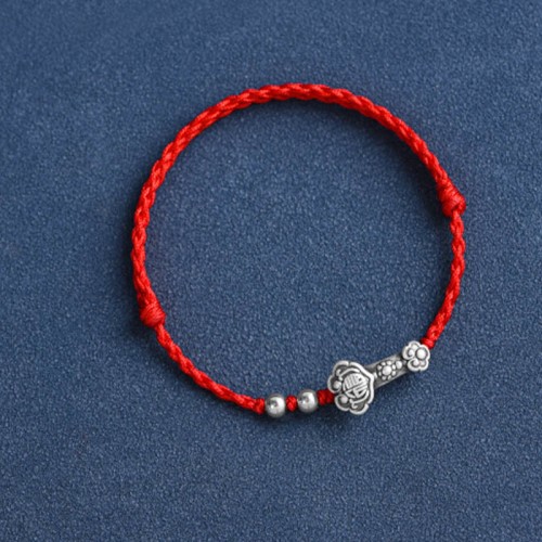 Handmade 999 Sterling Silver Fu Character Ruyi Handle Bracelet Anklet Handmade 999 Sterling Silver Fu Character Ruyi Handle Bracelet Anklet