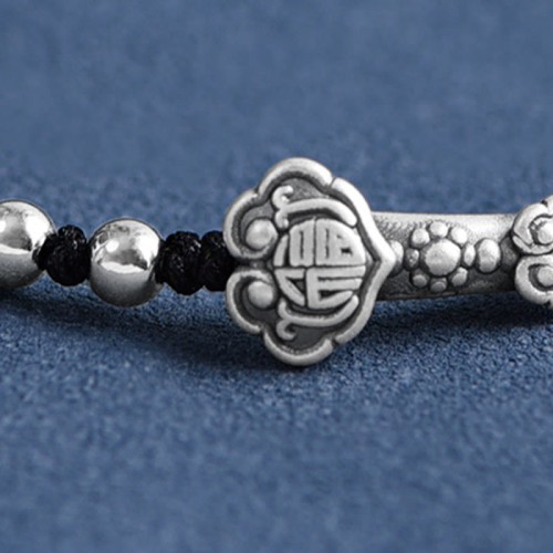 Handmade 999 Sterling Silver Fu Character Ruyi Handle Bracelet Anklet Handmade 999 Sterling Silver Fu Character Ruyi Handle Bracelet Anklet
