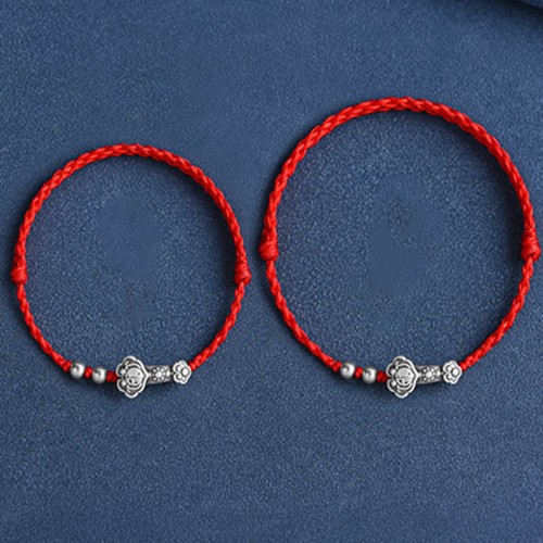 Handmade 999 Sterling Silver Fu Character Ruyi Handle Bracelet Anklet Handmade 999 Sterling Silver Fu Character Ruyi Handle Bracelet Anklet