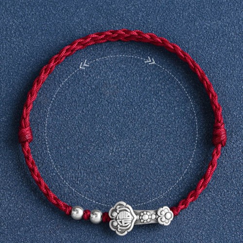 Handmade 999 Sterling Silver Fu Character Ruyi Handle Bracelet Anklet Handmade 999 Sterling Silver Fu Character Ruyi Handle Bracelet Anklet