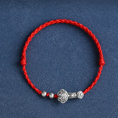 Handmade 999 Sterling Silver Fu Character Ruyi Handle Bracelet Anklet Handmade 999 Sterling Silver Fu Character Ruyi Handle Bracelet Anklet