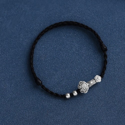 Handmade 999 Sterling Silver Fu Character Ruyi Handle Bracelet Anklet Handmade 999 Sterling Silver Fu Character Ruyi Handle Bracelet Anklet