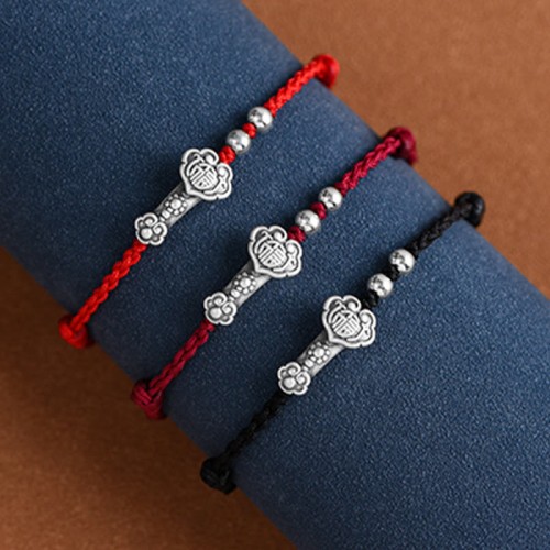 Handmade 999 Sterling Silver Fu Character Ruyi Handle Bracelet Anklet Handmade 999 Sterling Silver Fu Character Ruyi Handle Bracelet Anklet