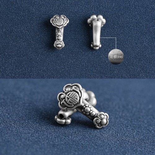 Handmade 999 Sterling Silver Fu Character Ruyi Handle Bracelet Anklet Handmade 999 Sterling Silver Fu Character Ruyi Handle Bracelet Anklet