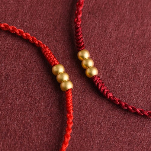 999 Gold Mini Three Beads Design Luck Bracelet Anklet