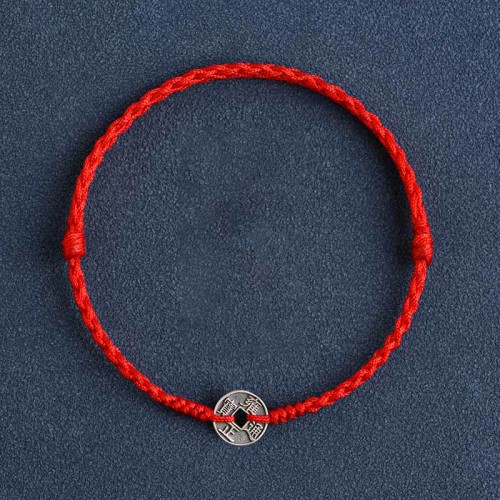 925 Sterling Silver Five Emperor Coins Red String Bracelet Anklet 925 Sterling Silver Five Emperor Coins Red String Bracelet Anklet