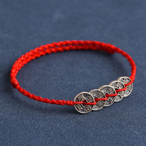 925 Sterling Silver Five Emperor Coins Red String Bracelet Anklet 925 Sterling Silver Five Emperor Coins Red String Bracelet Anklet
