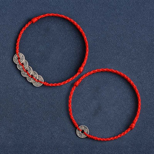 925 Sterling Silver Five Emperor Coins Red String Bracelet Anklet 925 Sterling Silver Five Emperor Coins Red String Bracelet Anklet