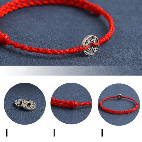 925 Sterling Silver Five Emperor Coins Red String Bracelet Anklet 925 Sterling Silver Five Emperor Coins Red String Bracelet Anklet