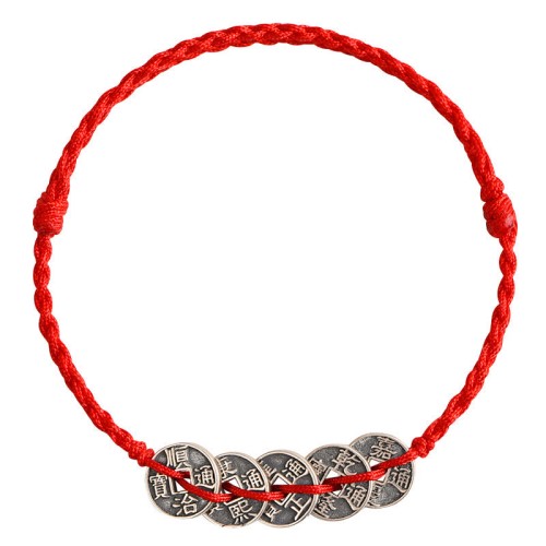 925 Sterling Silver Five Emperor Coins Red String Bracelet Anklet 925 Sterling Silver Five Emperor Coins Red String Bracelet Anklet