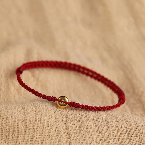 999 Gold Small Peace Buckle Red String Protection Anklet 999 Gold Small Peace Buckle Red String Protection Anklet