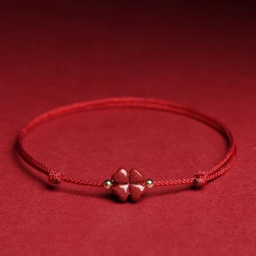Natural Cinnabar Four Leaf Clover Blessing Bracelet Anklet Natural Cinnabar Four Leaf Clover Blessing Bracelet Anklet