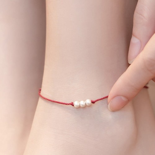 925 Sterling Silver Three Beads Protection String Anklet 925 Sterling Silver Three Beads Protection String Anklet