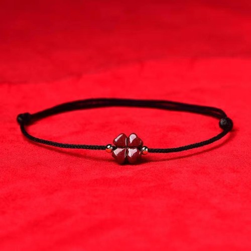 Natural Cinnabar Four Leaf Clover Blessing Bracelet Anklet Natural Cinnabar Four Leaf Clover Blessing Bracelet Anklet