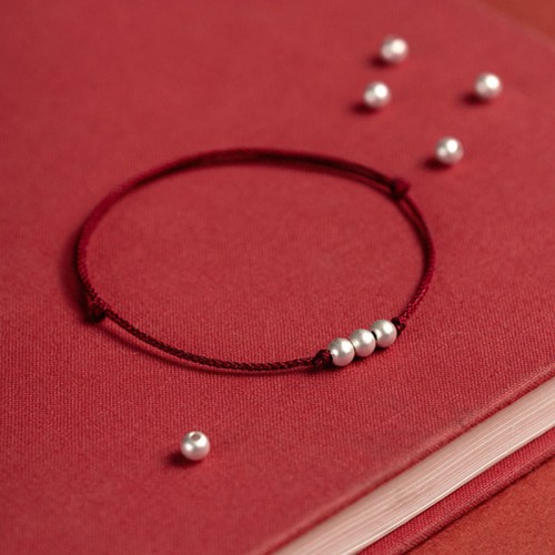 925 Sterling Silver Three Beads Protection String Anklet 925 Sterling Silver Three Beads Protection String Anklet