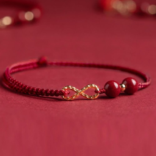 Cinnabar Blessing Red String 14K Gold Infinity Symbol Anklet Cinnabar Blessing Red String 14K Gold Infinity Symbol Anklet