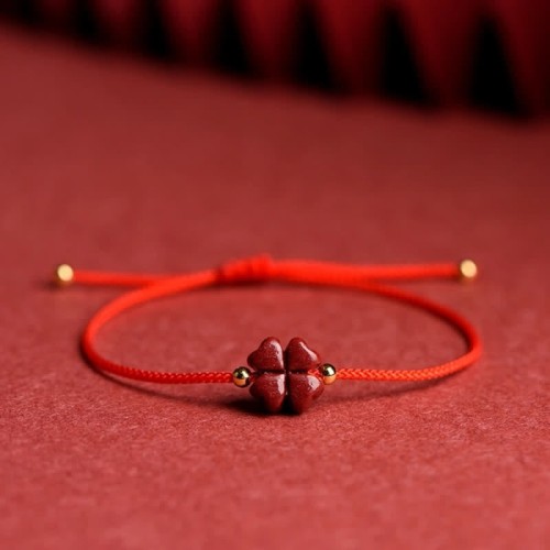 Natural Cinnabar Four Leaf Clover Blessing Bracelet Anklet Natural Cinnabar Four Leaf Clover Blessing Bracelet Anklet