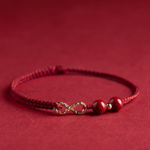 Cinnabar Blessing Red String 14K Gold Infinity Symbol Anklet Cinnabar Blessing Red String 14K Gold Infinity Symbol Anklet