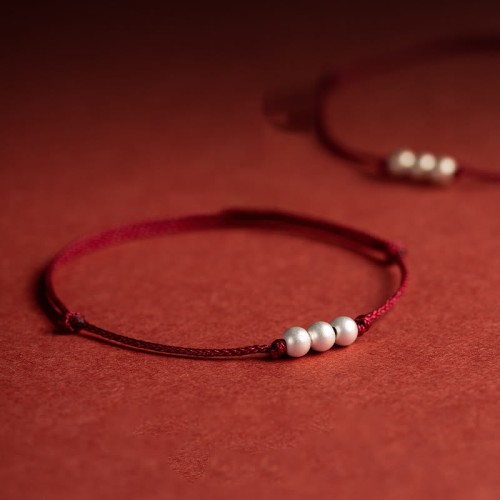 925 Sterling Silver Three Beads Protection String Anklet 925 Sterling Silver Three Beads Protection String Anklet