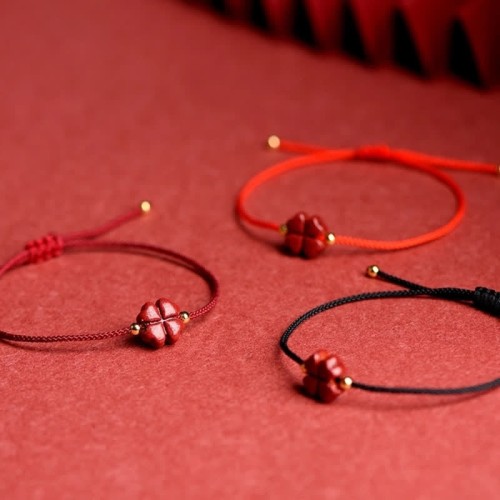 Natural Cinnabar Four Leaf Clover Blessing Bracelet Anklet Natural Cinnabar Four Leaf Clover Blessing Bracelet Anklet