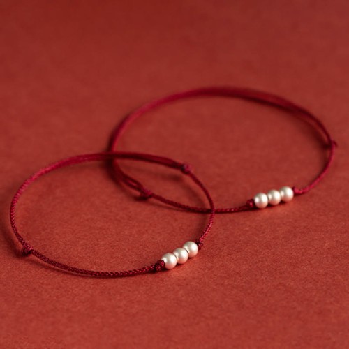 925 Sterling Silver Three Beads Protection String Anklet 925 Sterling Silver Three Beads Protection String Anklet