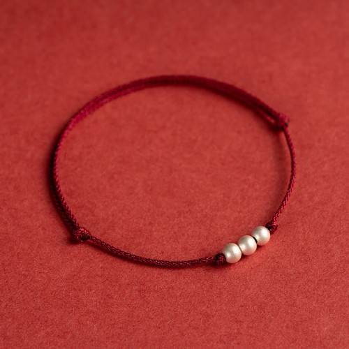 925 Sterling Silver Three Beads Protection String Anklet 925 Sterling Silver Three Beads Protection String Anklet