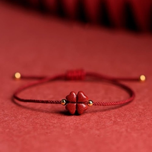 Natural Cinnabar Four Leaf Clover Blessing Bracelet Anklet Natural Cinnabar Four Leaf Clover Blessing Bracelet Anklet
