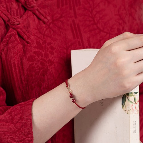 Cinnabar Blessing Red String 14K Gold Infinity Symbol Anklet Cinnabar Blessing Red String 14K Gold Infinity Symbol Anklet