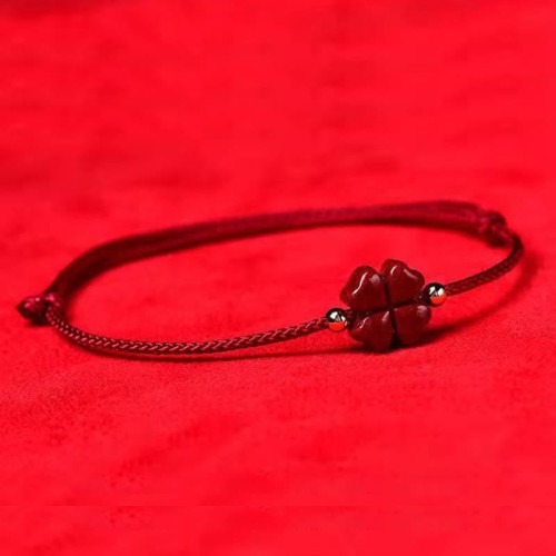 Natural Cinnabar Four Leaf Clover Blessing Bracelet Anklet Natural Cinnabar Four Leaf Clover Blessing Bracelet Anklet