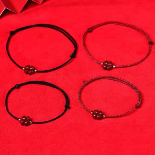 Natural Cinnabar Four Leaf Clover Blessing Bracelet Anklet Natural Cinnabar Four Leaf Clover Blessing Bracelet Anklet