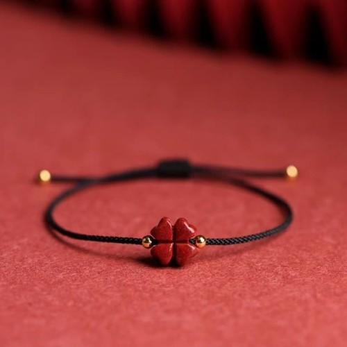 Natural Cinnabar Four Leaf Clover Blessing Bracelet Anklet Natural Cinnabar Four Leaf Clover Blessing Bracelet Anklet