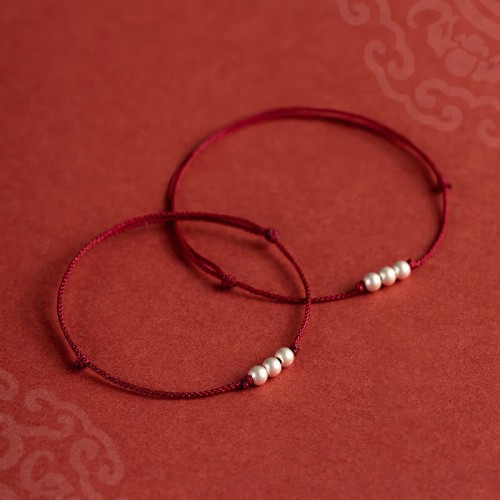925 Sterling Silver Three Beads Protection String Anklet 925 Sterling Silver Three Beads Protection String Anklet