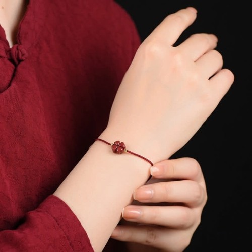 Natural Cinnabar Four Leaf Clover Blessing Bracelet Anklet Natural Cinnabar Four Leaf Clover Blessing Bracelet Anklet
