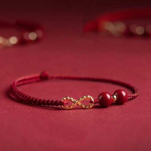 Cinnabar Blessing Red String 14K Gold Infinity Symbol Anklet Cinnabar Blessing Red String 14K Gold Infinity Symbol Anklet