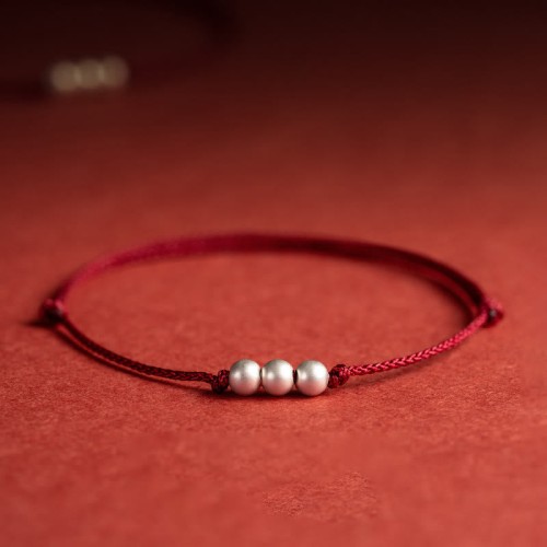 925 Sterling Silver Three Beads Protection String Anklet 925 Sterling Silver Three Beads Protection String Anklet