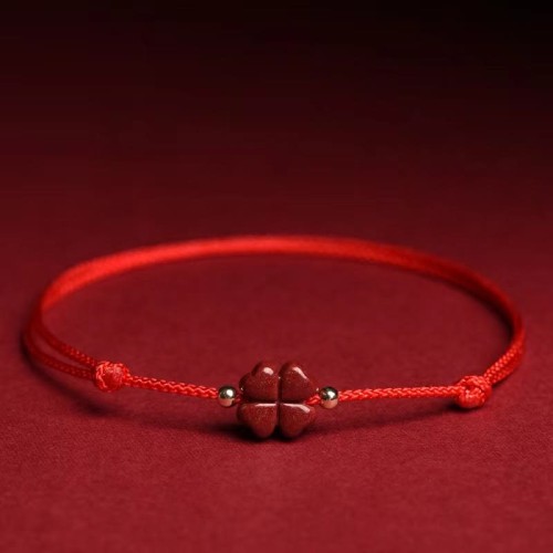 Natural Cinnabar Four Leaf Clover Blessing Bracelet Anklet Natural Cinnabar Four Leaf Clover Blessing Bracelet Anklet