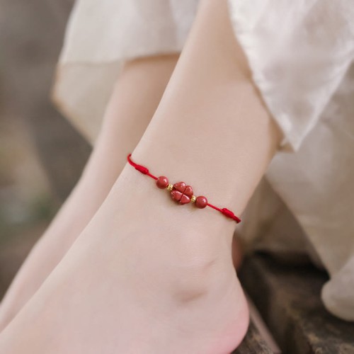 Four Leaf Clover Cinnabar Blessing Calm Bracelet Anklet Four Leaf Clover Cinnabar Blessing Calm Bracelet Anklet