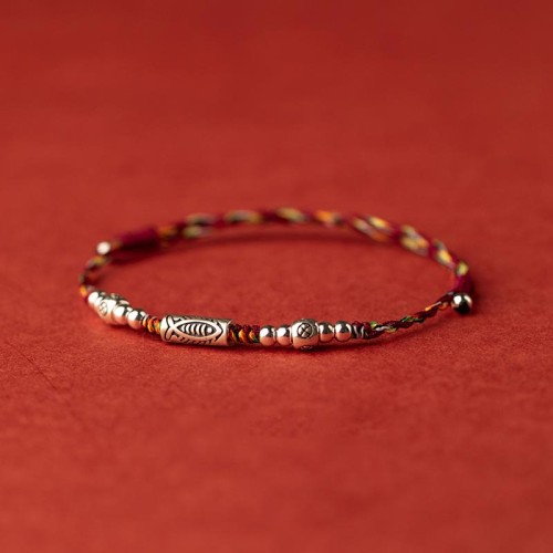 925 Sterling Silver Koi Fish Colorful String Bracelet Anklet 925 Sterling Silver Koi Fish Colorful String Bracelet Anklet