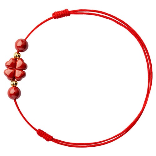 Four Leaf Clover Cinnabar Blessing Calm Bracelet Anklet Four Leaf Clover Cinnabar Blessing Calm Bracelet Anklet